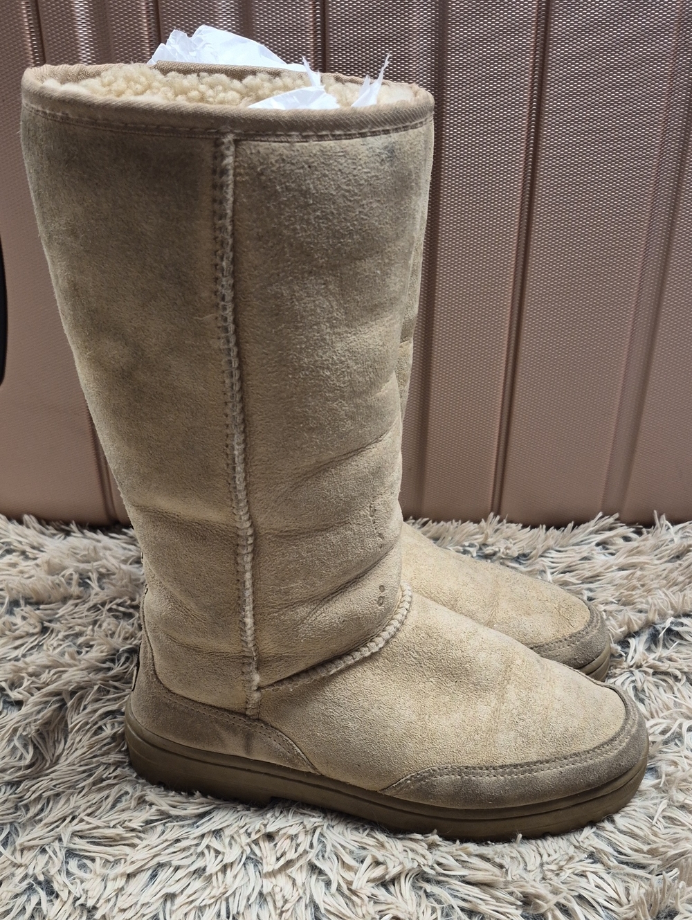 UGG Tall Shearling-Lined Suede Boots in Light Tan